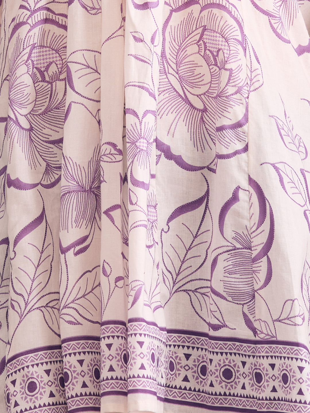 Ethnic Floral Printed A-Line Paneled Kurti - Off White