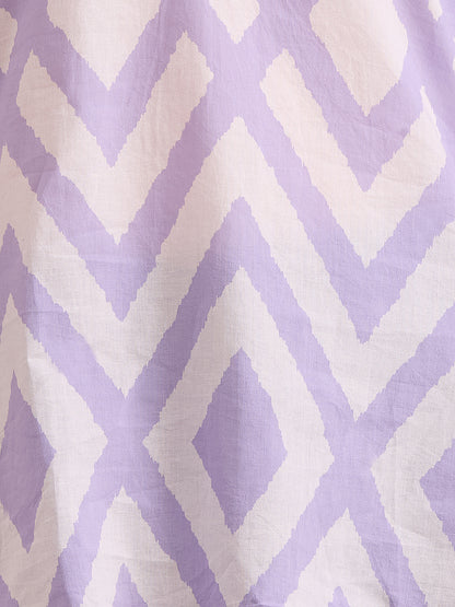 Ethnic Chevron Printed A-Line Short Kurti - Off White