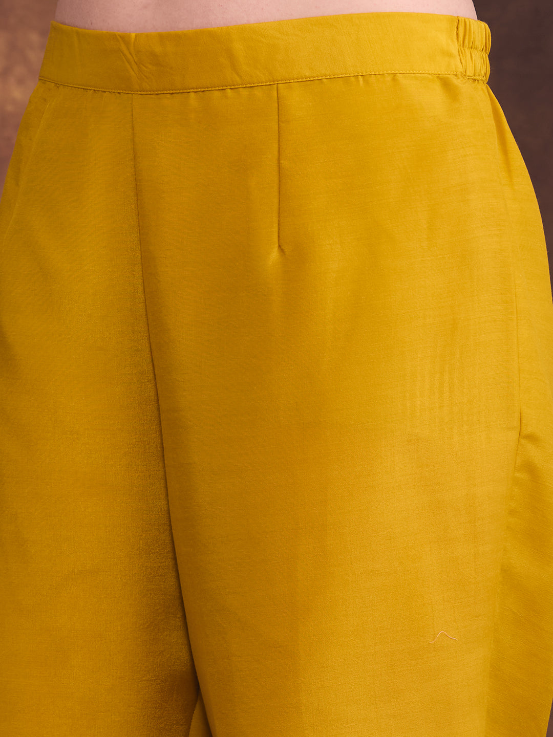 Solid Sequin Floral Embroidered Anarkali Kurta with Pant & Dupatta - Mustard