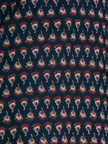 Ethnic Floral Printed & Embroidered A-Line Kurta - Black