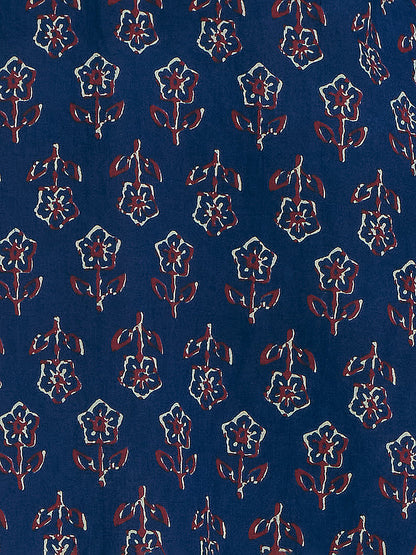 Ethnic Floral Printed & Embroidered A-Line Kurta - Blue