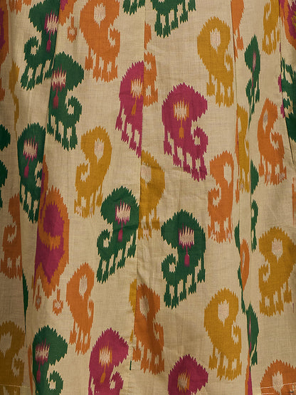 Ethnic Ikat Printed Mirror Embroidered Anarkali Flared Kurta - Multi