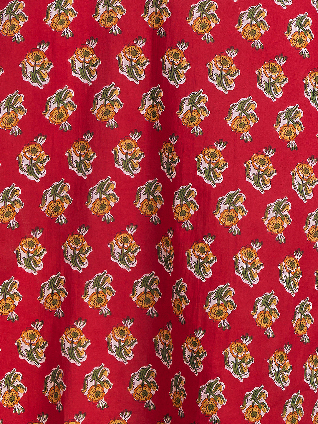 Floral Printed & Mirror Embroidered Straight Fit Kurta - Red