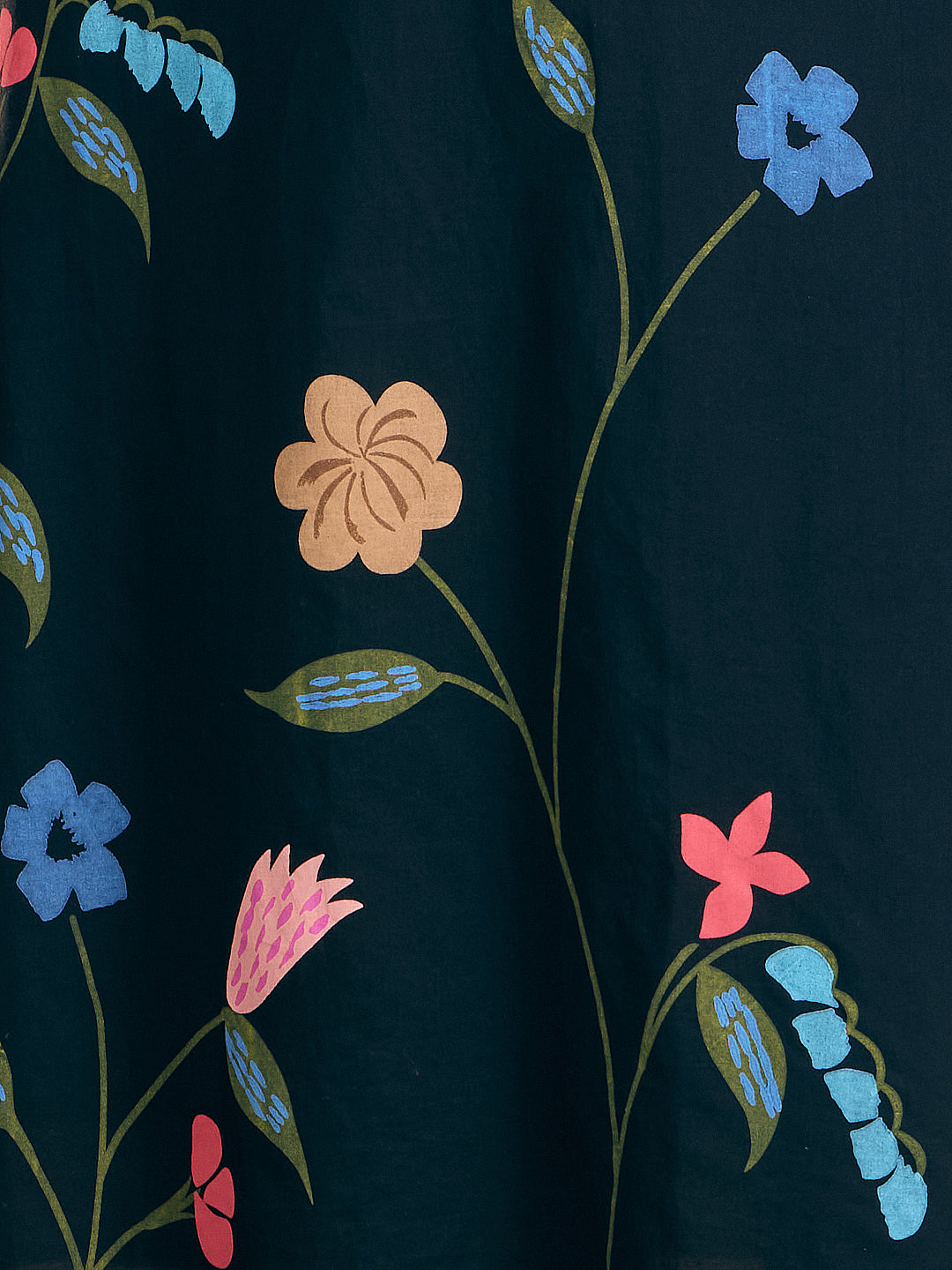 Solid Floral Printed Straight Fit Kurta with Pant - Navy Blue