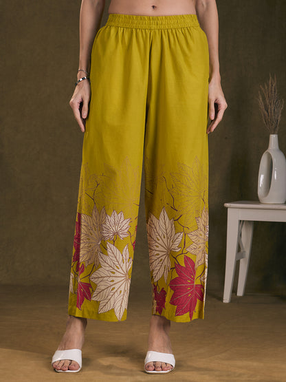 Abstract Floral Printed Straight Fit Co-ord Set - Lime Green