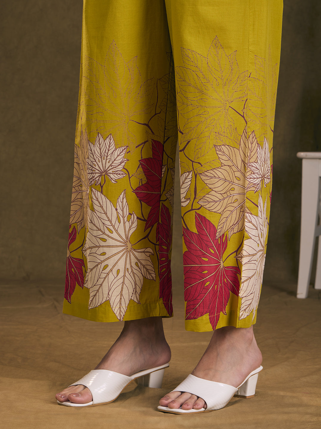 Abstract Floral Printed Straight Fit Co-ord Set - Lime Green