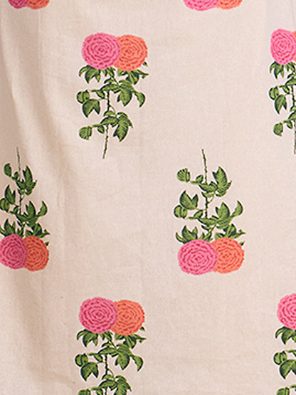 Ethnic Floral Printed A-Line Kurta with Pant - Off White