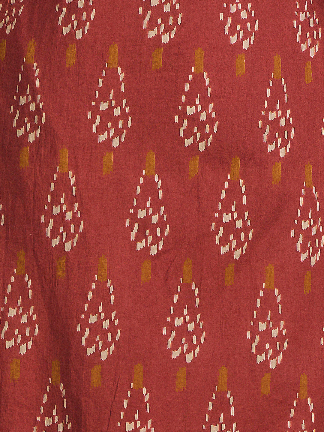 Ethnic Ikat Printed & Embroidered A-Line Kurta with Palazzo - Rust