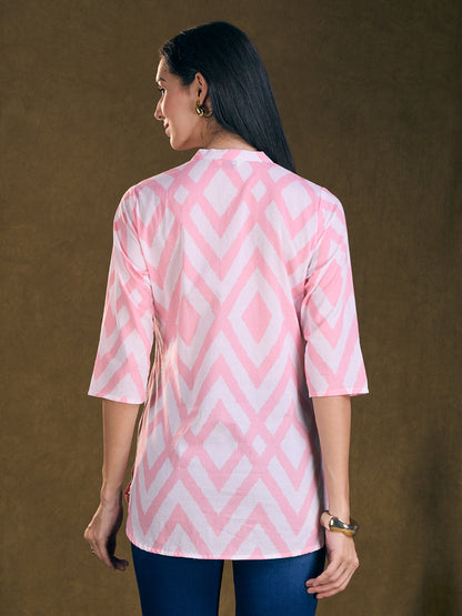 Ethnic Chevron Printed Straight Fit Kurti - Pink