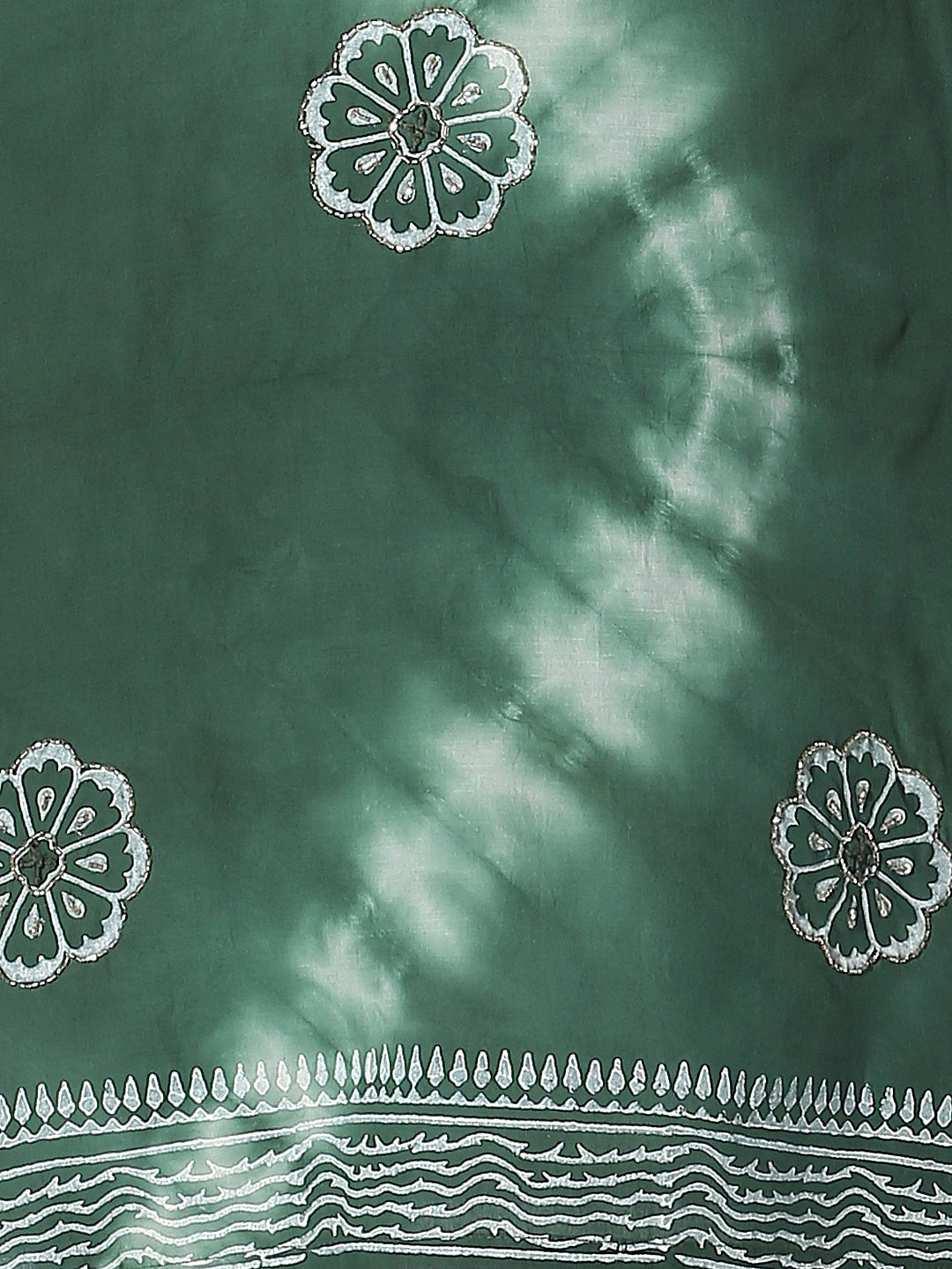Ethnic Printed Hand Embroidered Straight Fit Kurta with Pant and Dupatta - Green