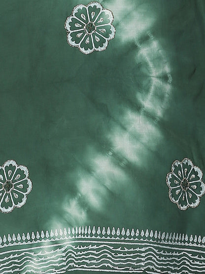 Ethnic Printed Hand Embroidered Straight Fit Kurta with Pant and Dupatta - Green