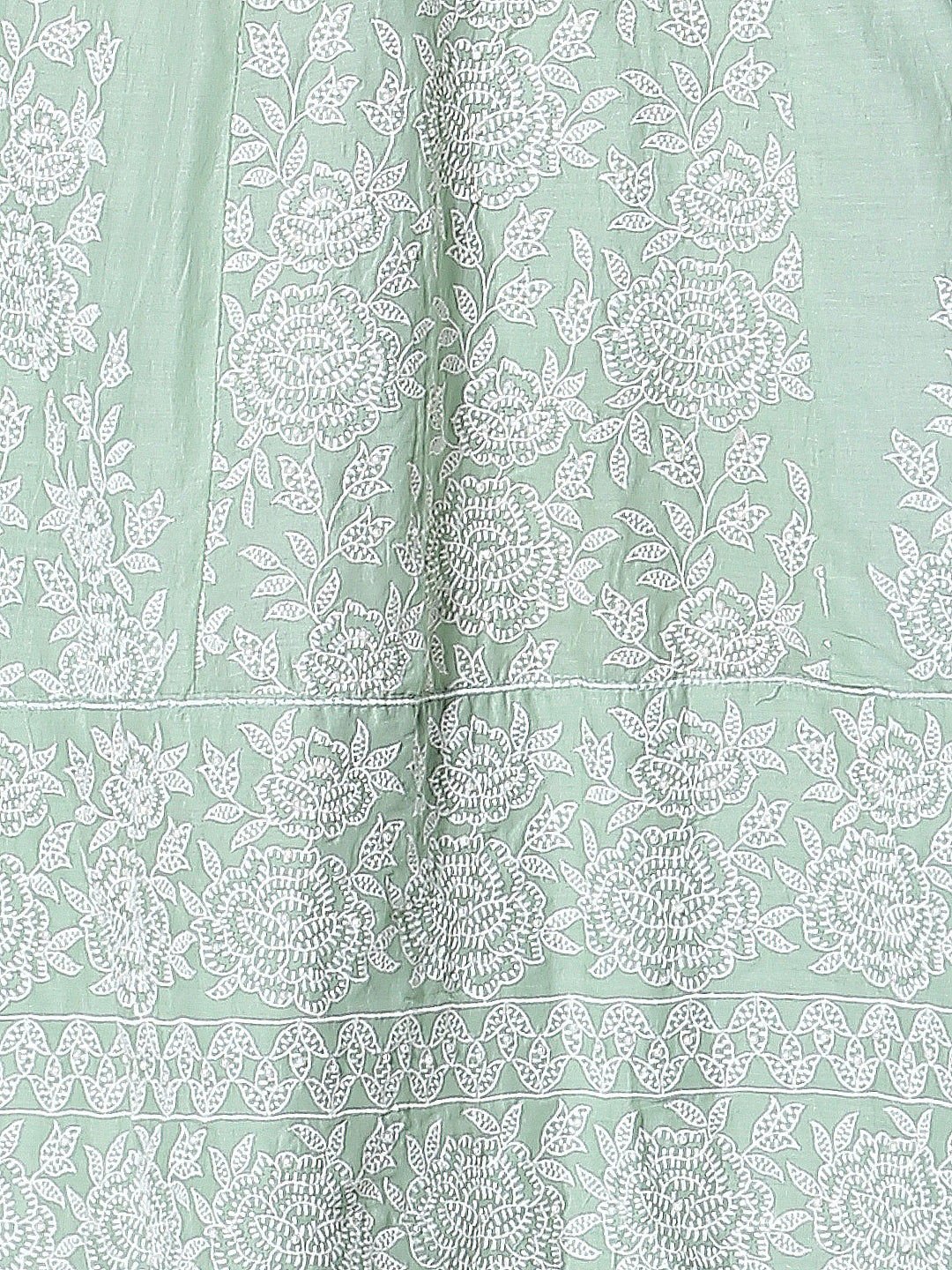 Solid Floral Embroidered Anarkali Flared Kurta with Pant and Dupatta - Green