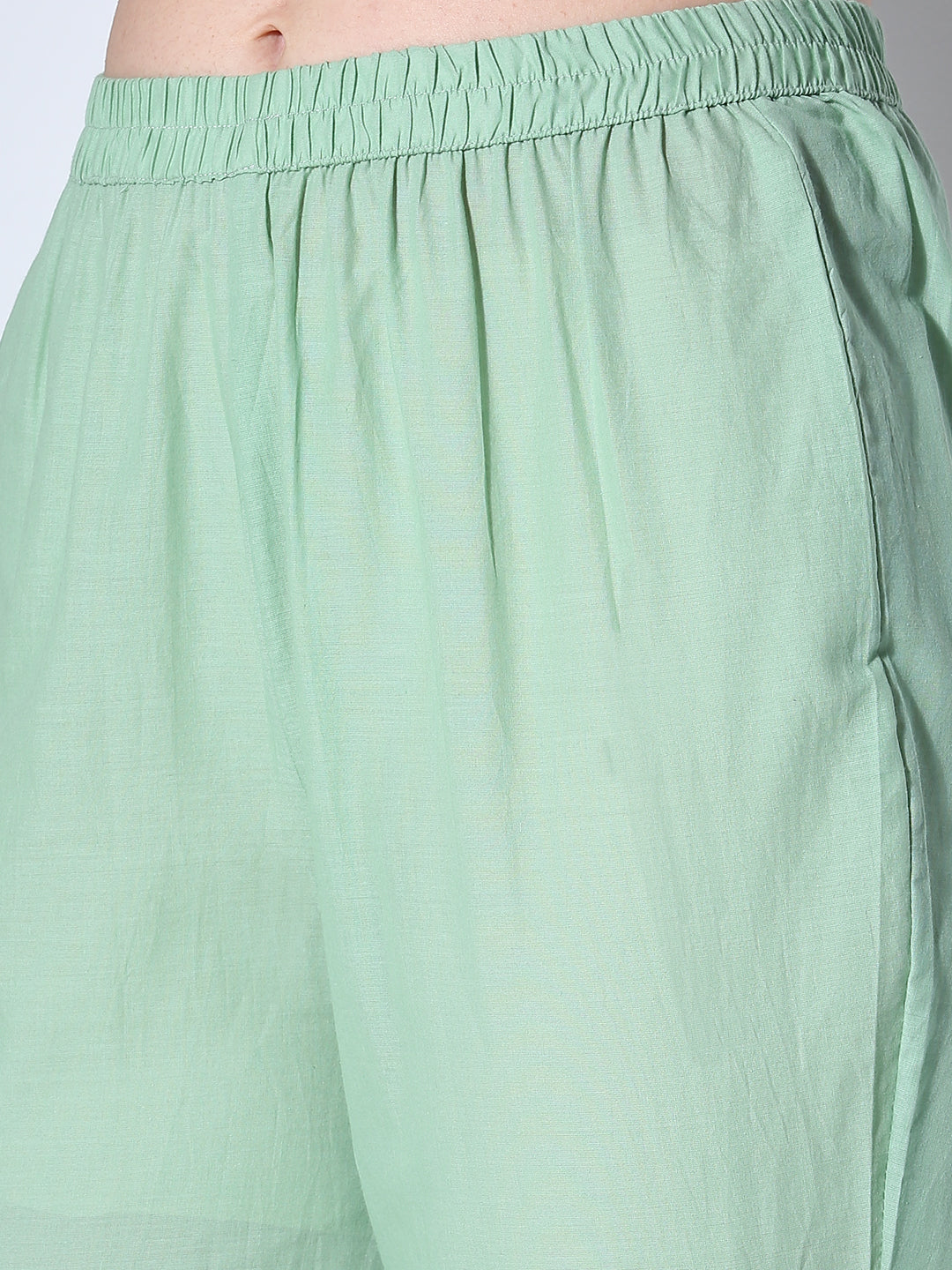 Solid Floral Embroidered Anarkali Flared Kurta with Pant and Dupatta - Green