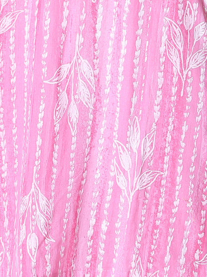 Ethnic Printed Embroidered Straight Fit Kurta with Palazzo and Dupatta - Pink