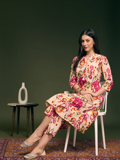 Abstract Ikat Printed A-Line Co-ord Set - Multi