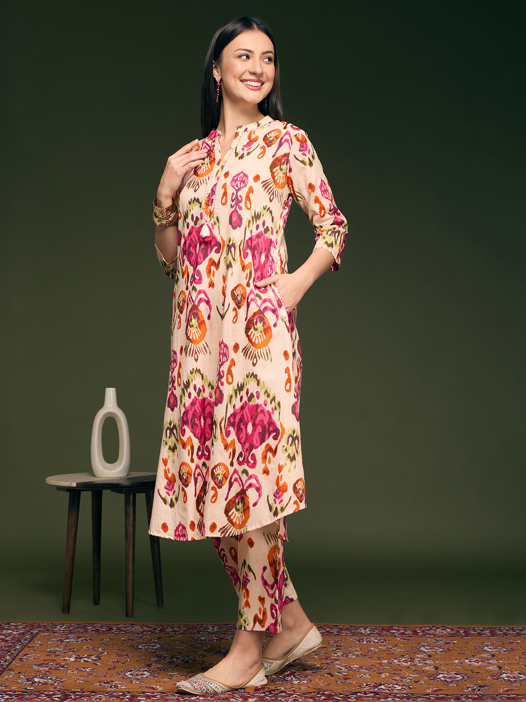 Abstract Ikat Printed A-Line Co-ord Set - Multi