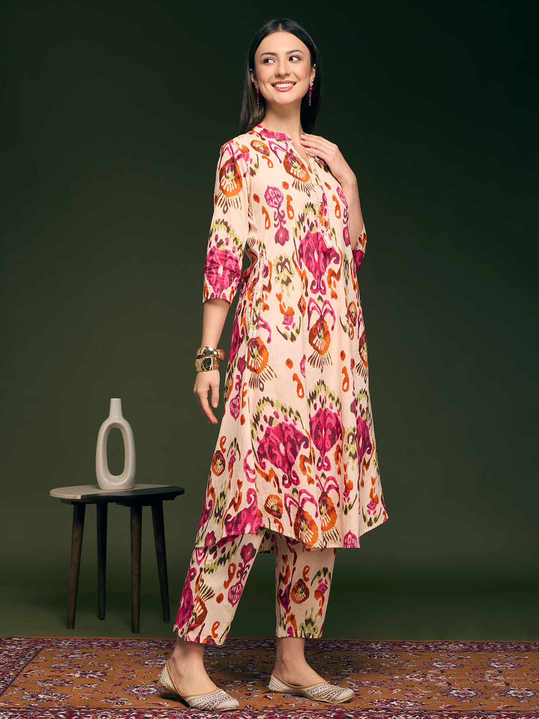 Abstract Ikat Printed A-Line Co-ord Set - Multi