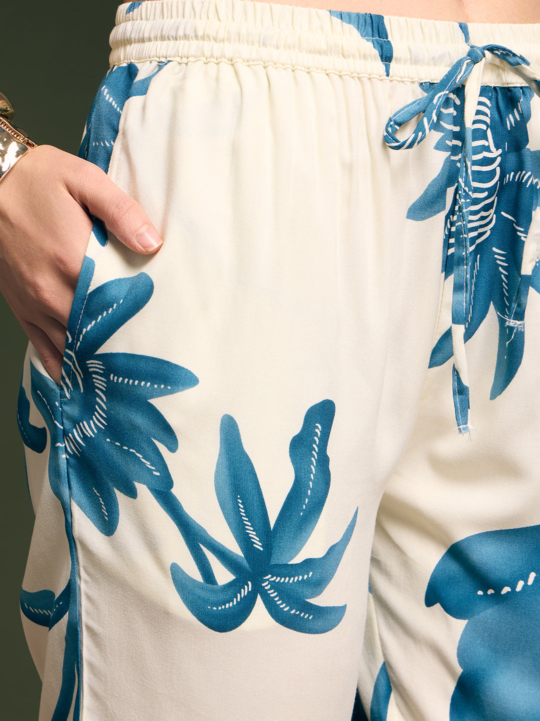 Abstract Floral Printed A-Line Flared Co-ord Set - Off White