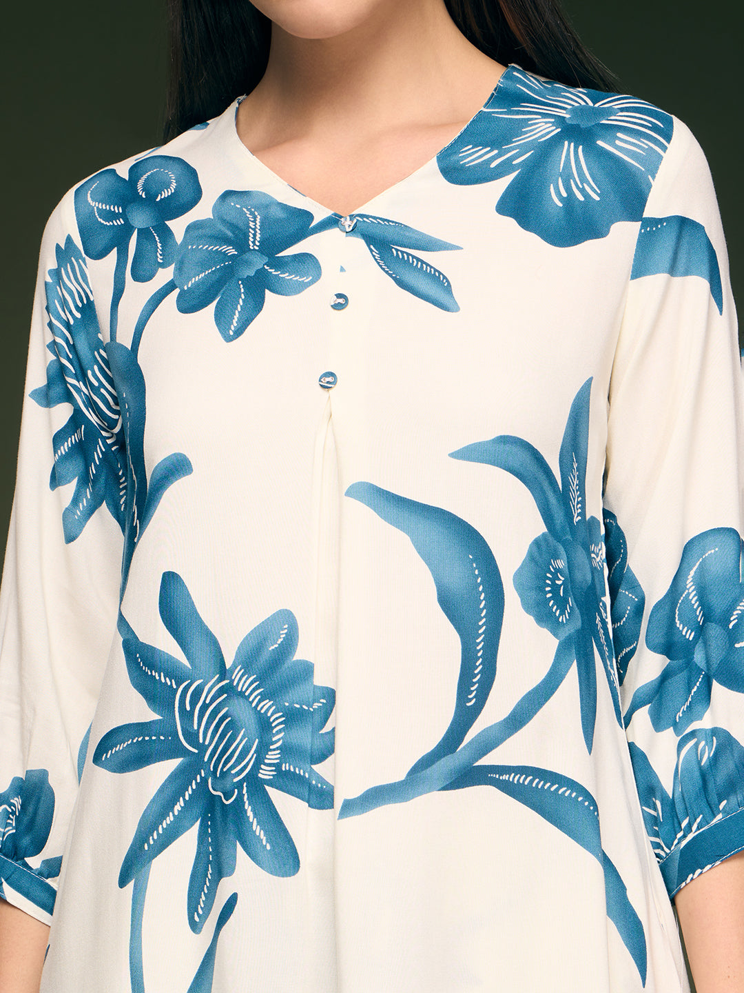 Abstract Floral Printed A-Line Flared Co-ord Set - Off White