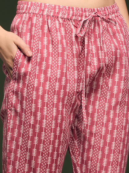 Floral Printed & Embroidered Straight Kurta with Pant & Dupatta - Pink