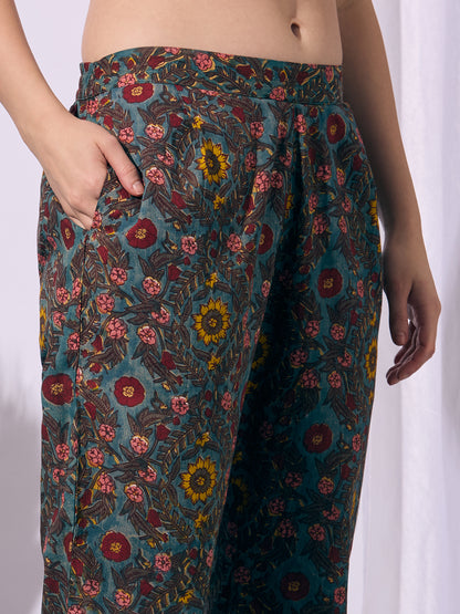 Ethnic Floral Printed A-Line Kurta with Pant & Dupatta - Multi