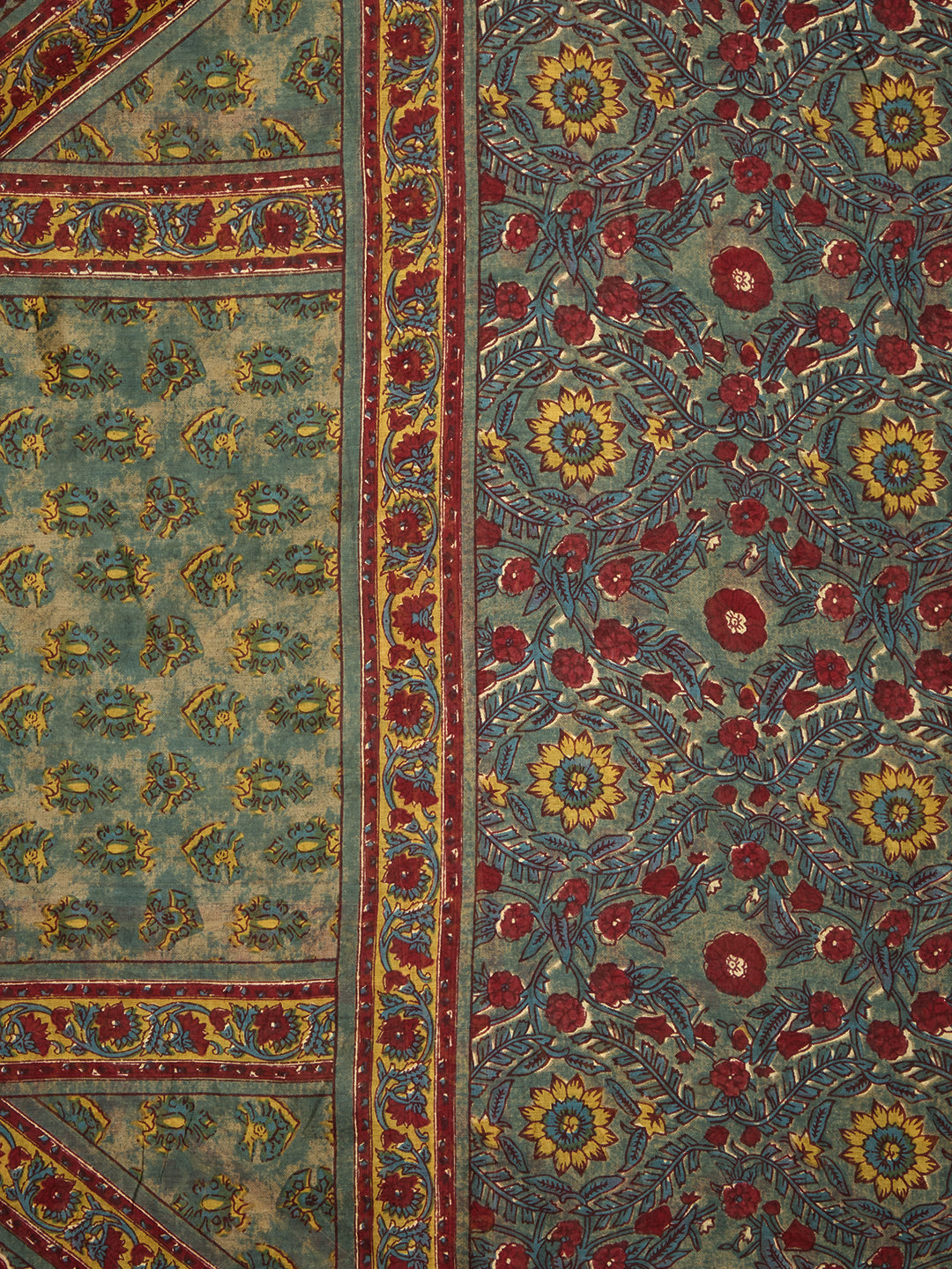 Ethnic Floral Printed Straight Fit Kurta with Pant and Dupatta - Teal