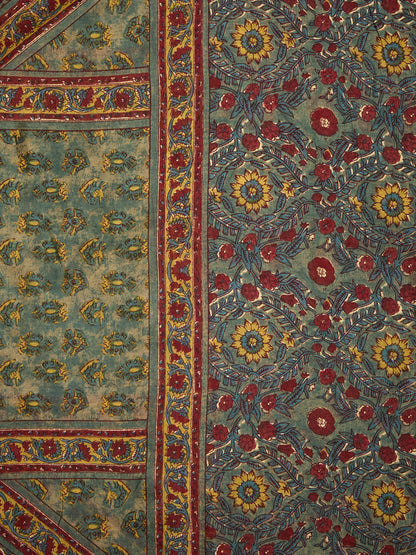 Ethnic Floral Printed Straight Fit Kurta with Pant and Dupatta - Teal