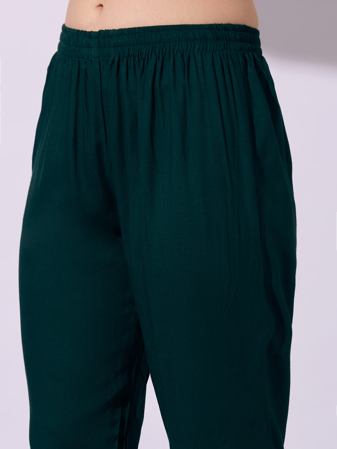 Solid Ethnic Embroidered Anarkali Flared Kurta with Pant and Dupatta - Green