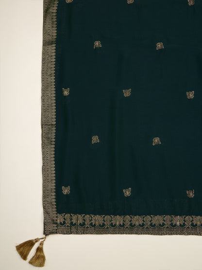 Solid Ethnic Embroidered Anarkali Flared Kurta with Pant and Dupatta - Green