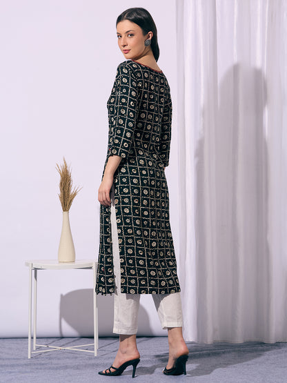 Ethnic Printed Straight Fit Kurta - Black