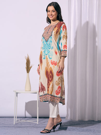 Ethnic Ikat Printed Straight Fit Kurta - Multi