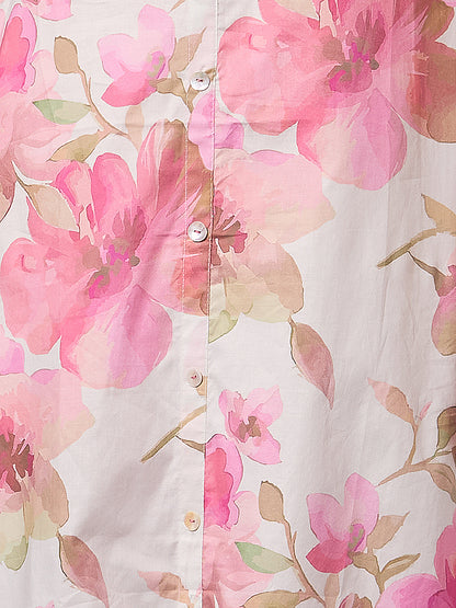 Abstract Floral Printed A-Line Flared Kurta - Pink