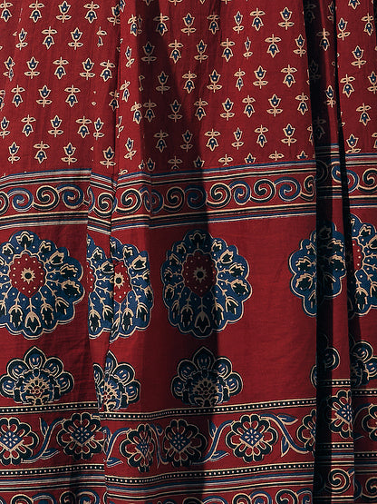 Ethnic Printed & Embroidered Anarkali Flared Kurta with Palazzo & Dupatta - Red