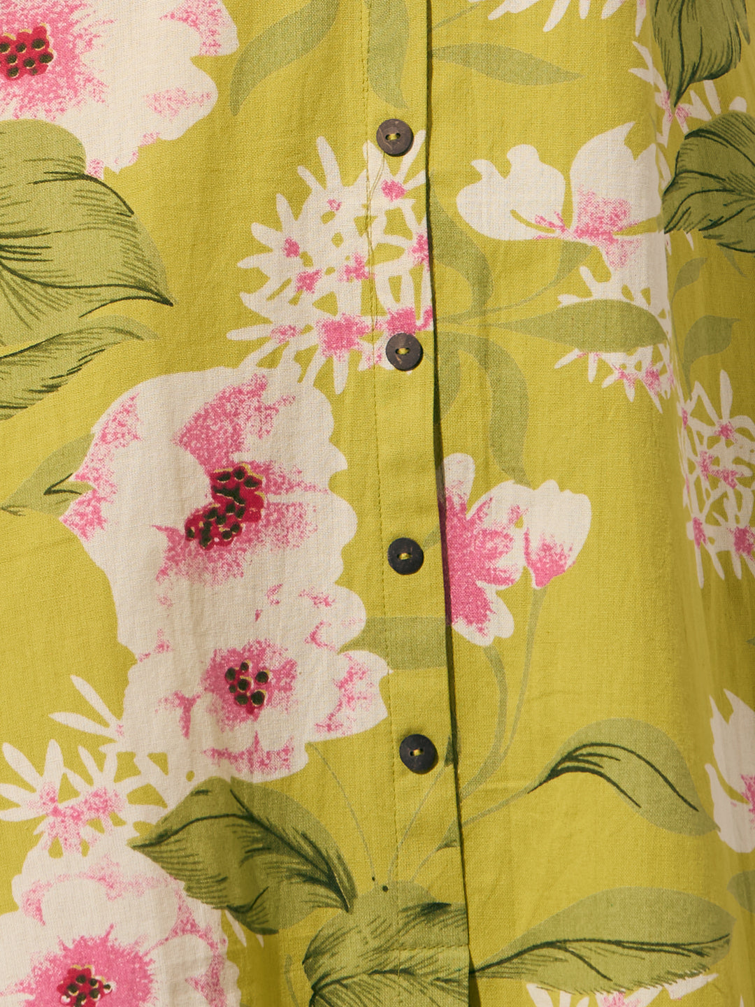 Abstract Floral Printed A-Line Cotton Flax Kurta - Lime Green