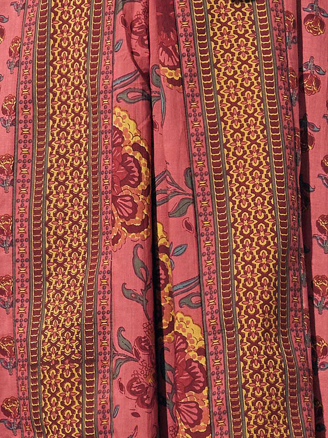 Ethnic Floral Printed A-Line Flared Kurta with Pant - Peach