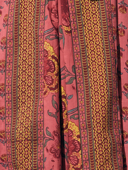 Ethnic Floral Printed A-Line Flared Kurta with Pant - Peach