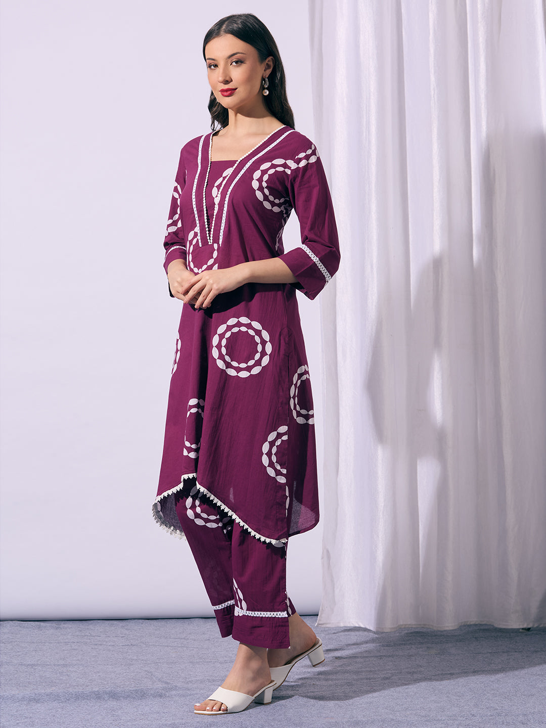 Abstract Printed A-Line Co-ord Set - Purple