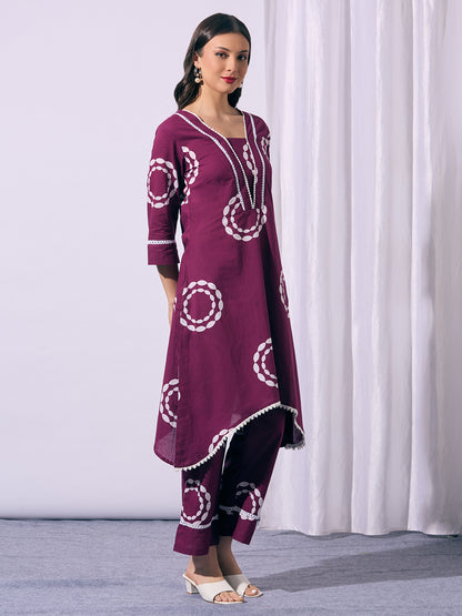Abstract Printed A-Line Co-ord Set - Purple