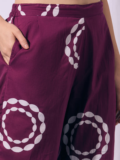 Abstract Printed A-Line Co-ord Set - Purple