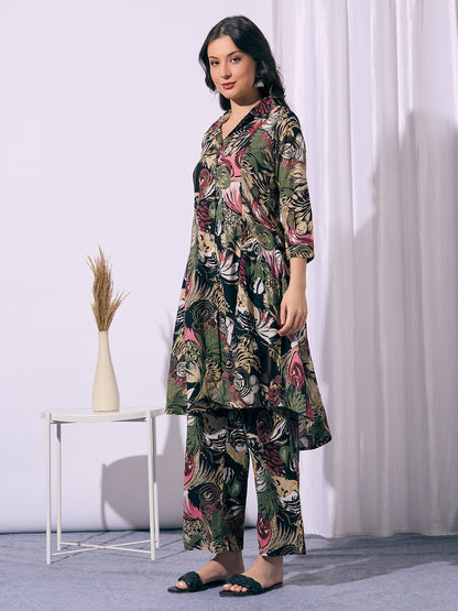 Abstract Floral Printed A-Line Co-ord Set - Multi