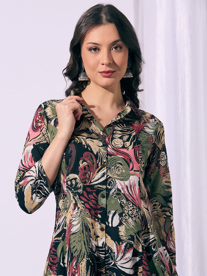 Abstract Floral Printed A-Line Co-ord Set - Multi