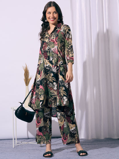 Abstract Floral Printed A-Line Co-ord Set - Multi