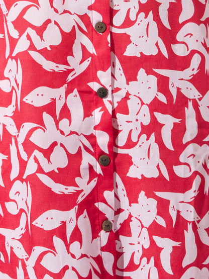 Abstract Floral Printed A-Line Co-ord Set - Red