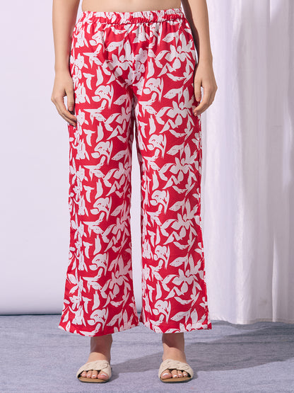 Abstract Floral Printed A-Line Co-ord Set - Red