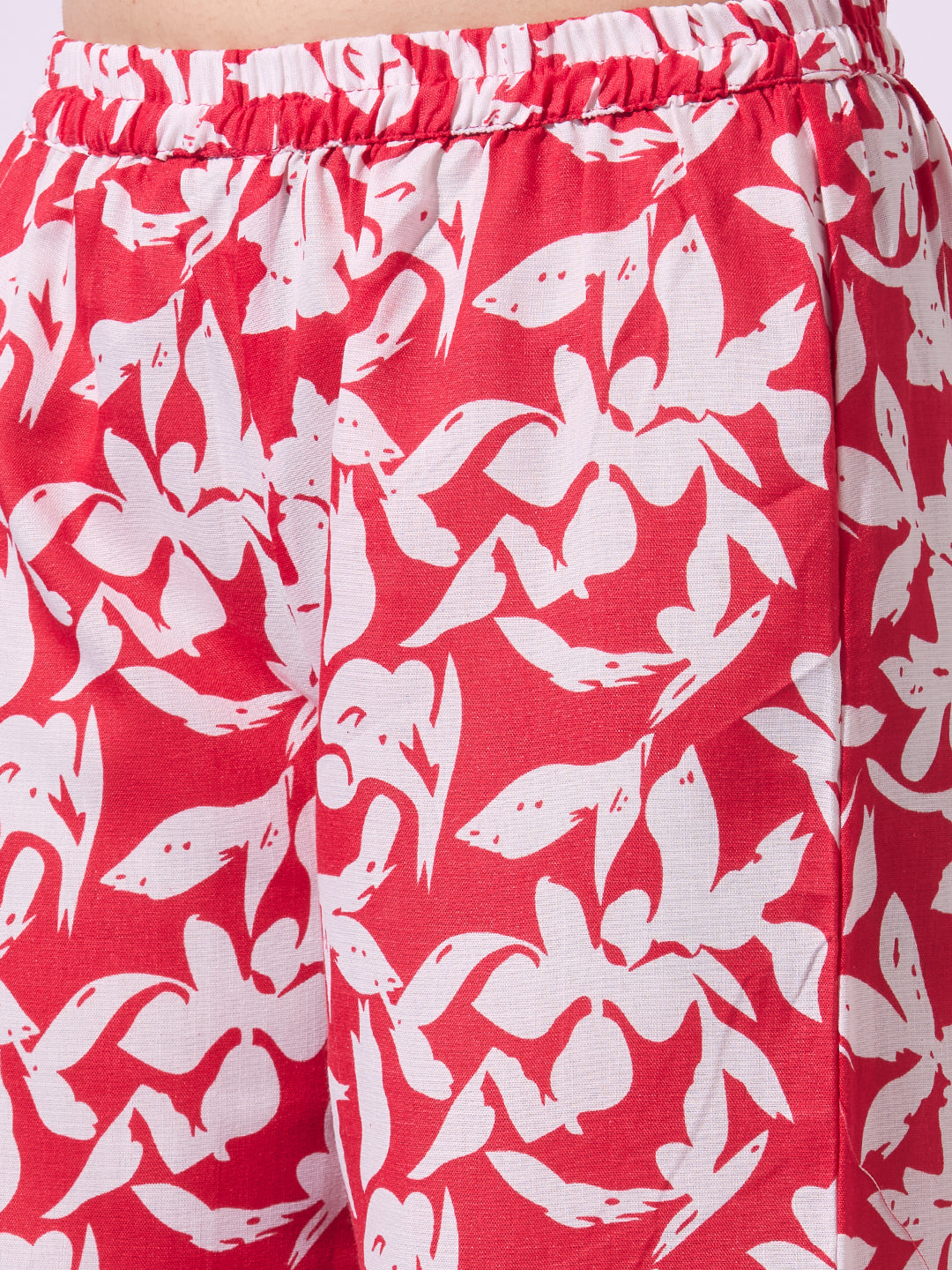 Abstract Floral Printed A-Line Co-ord Set - Red