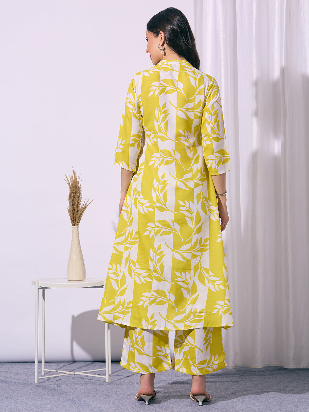 Abstract Floral Printed A-Line Co-ord Set - Yellow