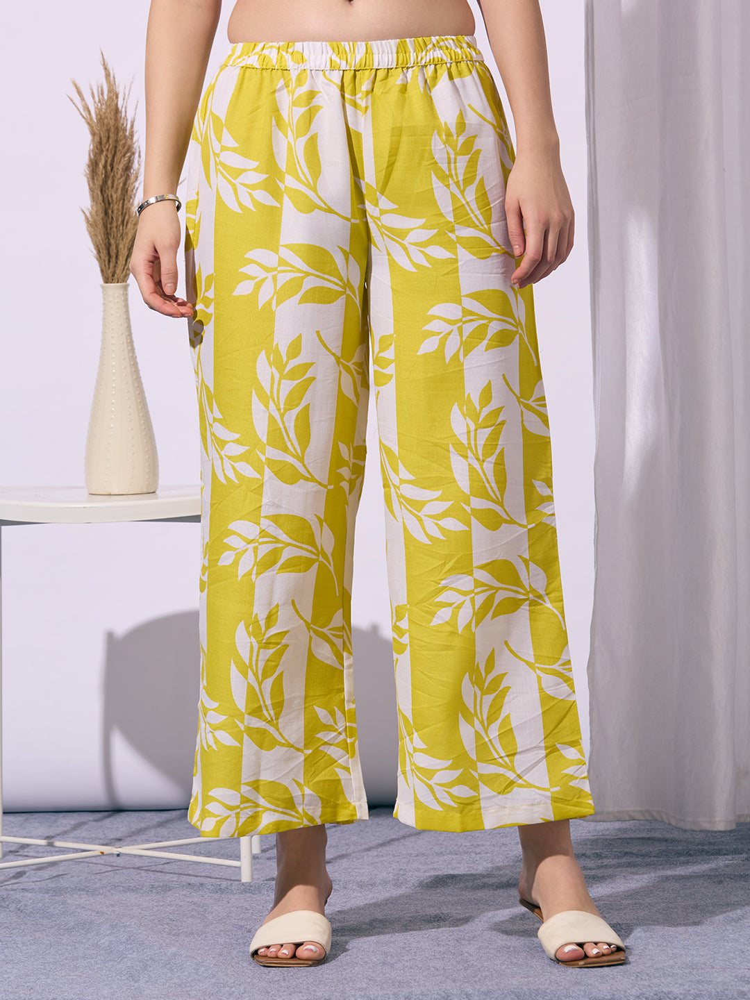 Abstract Floral Printed A-Line Co-ord Set - Yellow