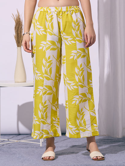 Abstract Floral Printed A-Line Co-ord Set - Yellow