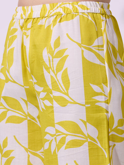Abstract Floral Printed A-Line Co-ord Set - Yellow