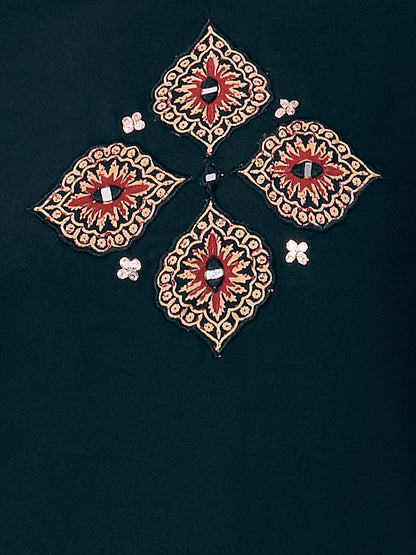 Solid Straight Cut Kurta with Ajrakh Printed Flared Palazzo - Black